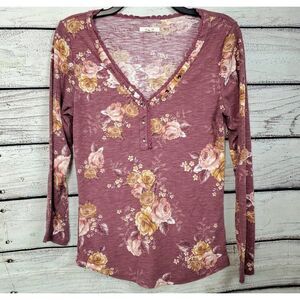 Maurices Medium Pink Floral Thermal Shirt